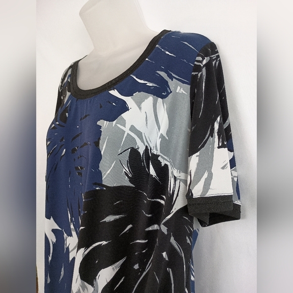 2/$30 GILI Elegant Blue and Black Leaf Print Dress (#1,270) - Picture 5 of 9